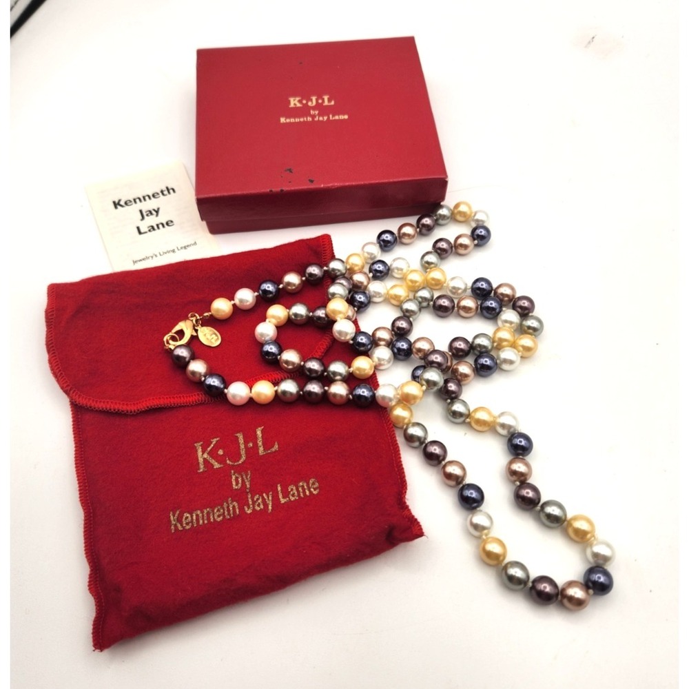 Kenneth J Lane Necklace Faux Pearl 42" Strand Signed QVC 2018 w/box and inserts